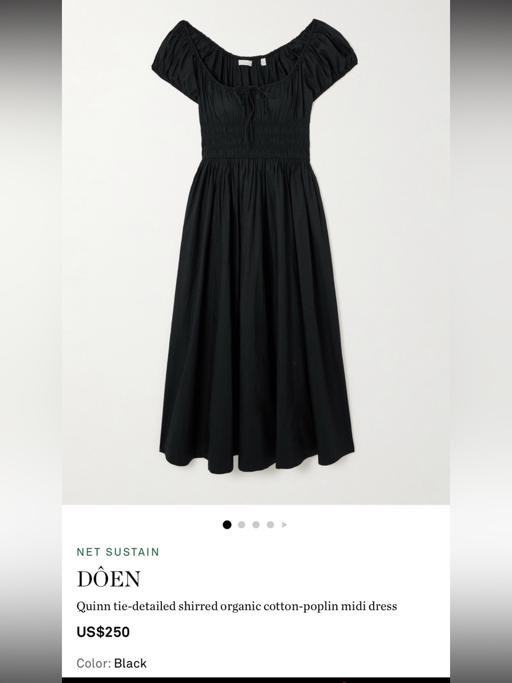 DÔEN Quinn tie-detailed shirred organic cotton-poplin midi dress